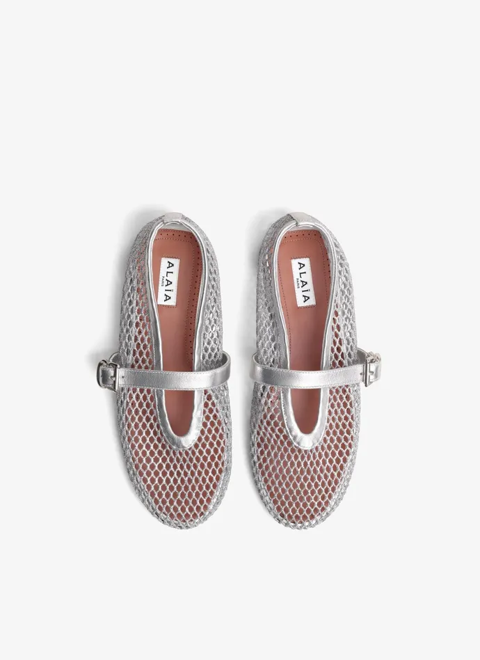 Silver BALLET FLATS IN LAMINATED FISHNET Women Alaa Flat Shoes