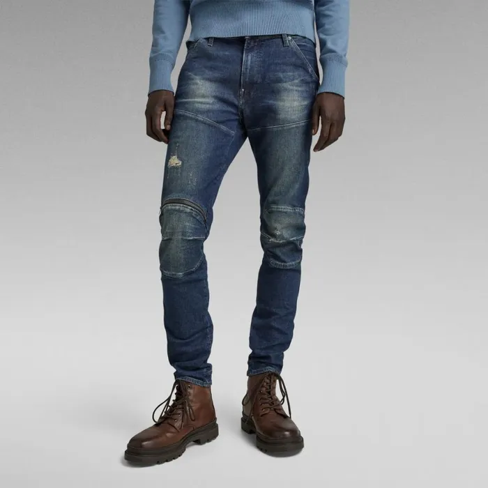 Skinny Men GStar RAW 5620 3D Zip Knee Skinny Jeans Antique Forest Blue Restored