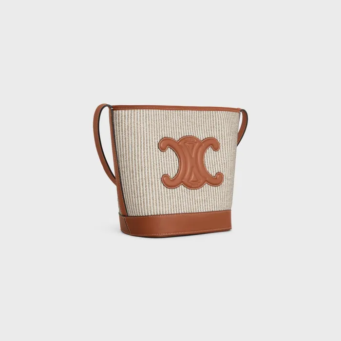 Small Bucket Cuir Triomphe In Striped Textile And Calfskin Beige Women CELINE CUIR TRIOMPHE Small Bucket Cuir Triomphe In Striped Textile And Calfskin Beige Women CELINE CUIR TRIOMPHE