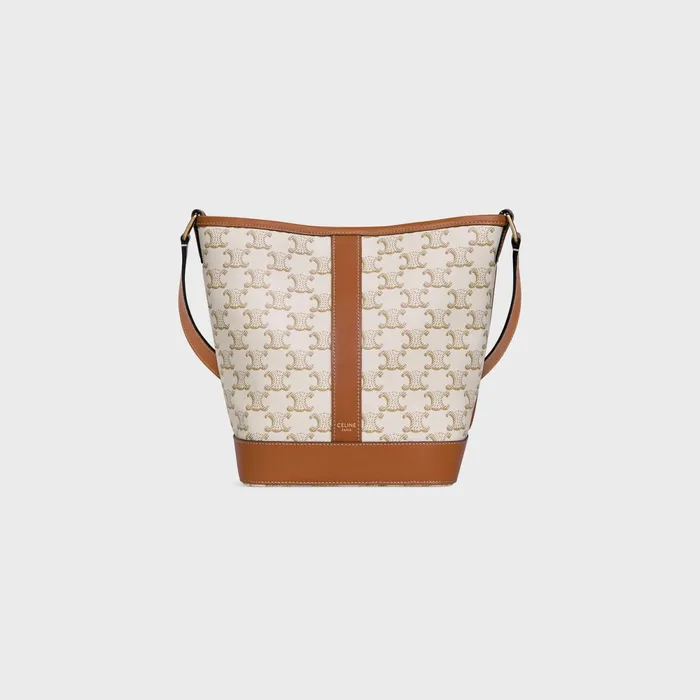 Small Bucket In Triomphe Canvas And Calfskin White Women CELINE TRIOMPHE CANVAS