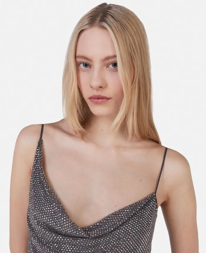 Stella McCartney Crystal Embellished Asymmetric Cowl Neck Dress Smoke Women Dresses Stella McCartney Crystal Embellished Asymmetric Cowl Neck Dress Smoke Women Dresses