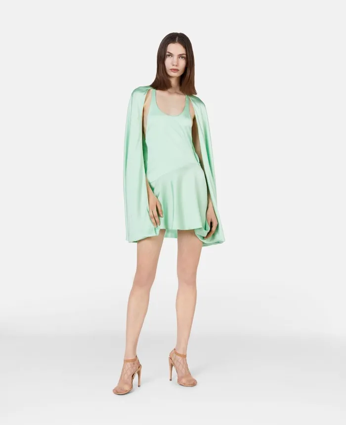 Stella McCartney Crystal Strass Cape Mini Dress Fluoro Mint Women Dresses