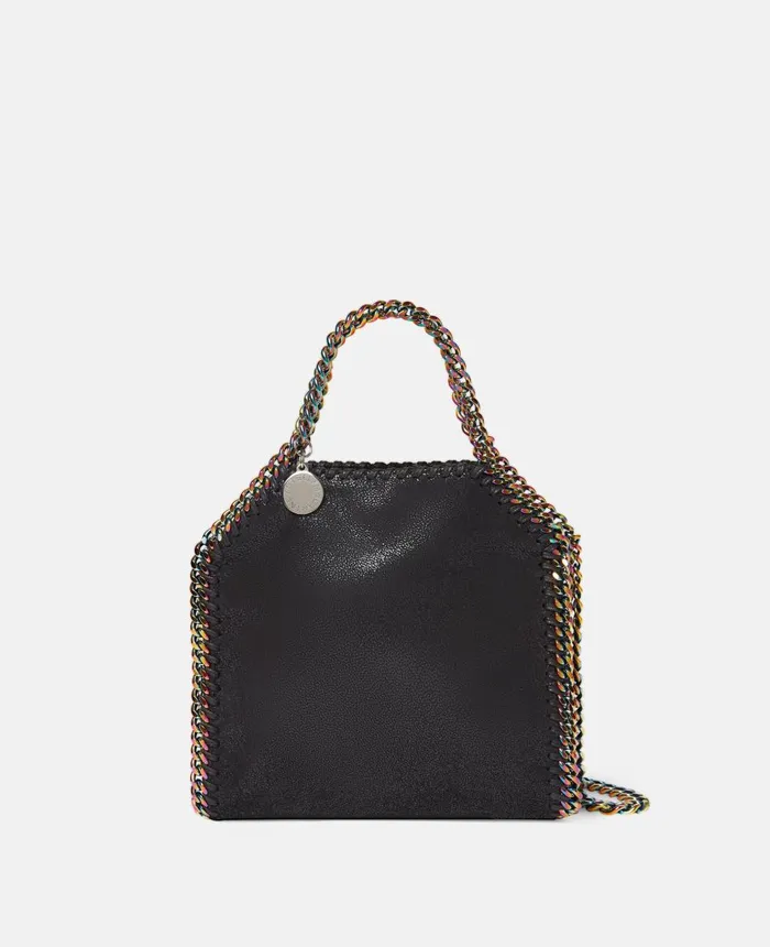 Stella McCartney Falabella Holographic Chain Tiny Tote Bag Black Women TopHandle Bags