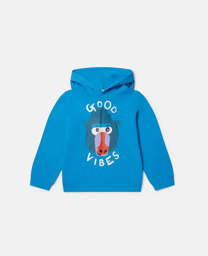 Stella McCartney Good Vibes Monkey Print Hoodie Blue Kids TShirts And Sweatshirt