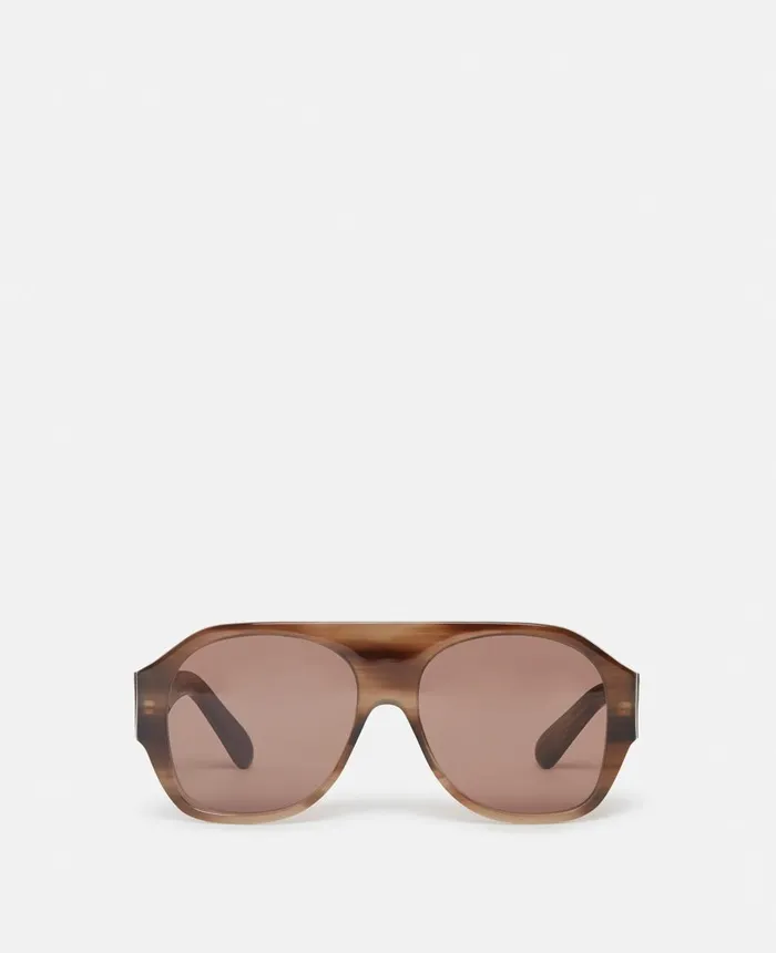Stella McCartney Logo Chunky Aviator Sunglasses Shiny Brown Striped Horn Women Sunglasses Stella McCartney Logo Chunky Aviator Sunglasses Shiny Brown Striped Horn Women Sunglasses