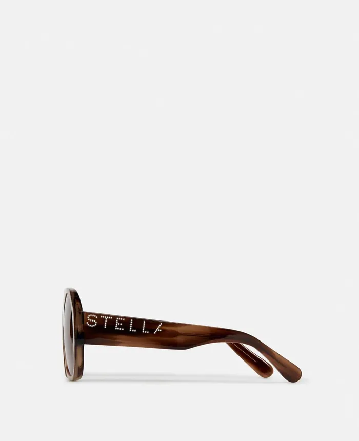 Stella McCartney Logo Chunky Aviator Sunglasses Shiny Brown Striped Horn Women Sunglasses Stella McCartney Logo Chunky Aviator Sunglasses Shiny Brown Striped Horn Women Sunglasses