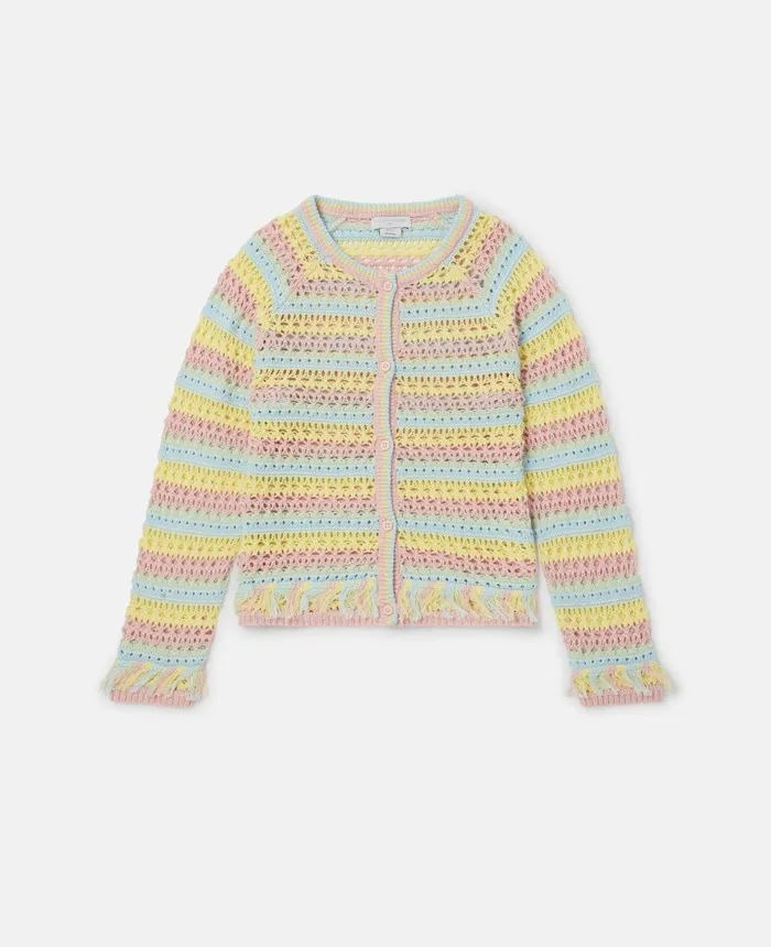 Stella McCartney Pastel Rainbow Stripe Crochet Cardigan Multicolour Kids TShirts And Tops