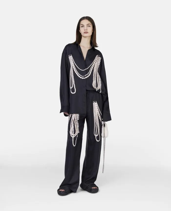 Stella McCartney Pearl Trompe Loeil Print Silk Shirt Black Women Shirts And Tops