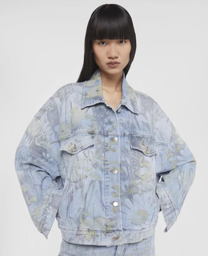 Stella McCartney Rewild Flora Print Oversized Denim Jacket Printed Blue Women Denim