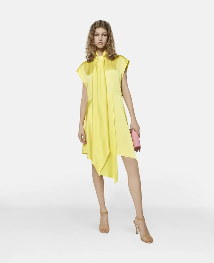 Stella McCartney Silk Asymmetric Shirt Dress Lemon Women Dresses