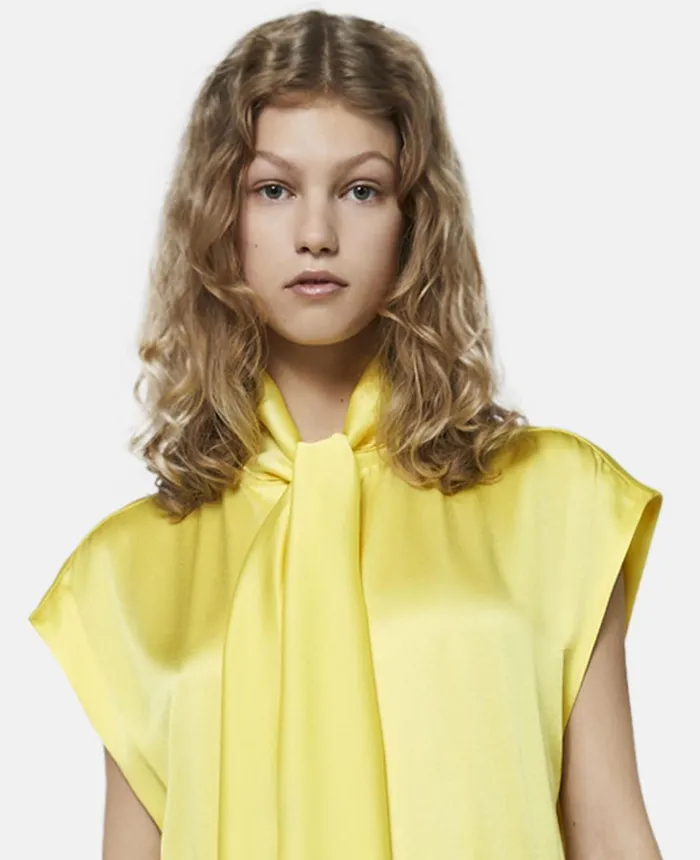 Stella McCartney Silk Asymmetric Shirt Dress Lemon Women Dresses