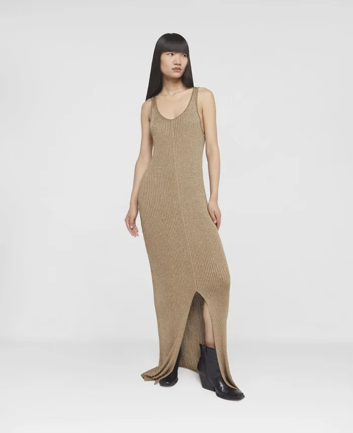 Stella McCartney Sparkle Knit FloorLength Dress Gold Women Dresses