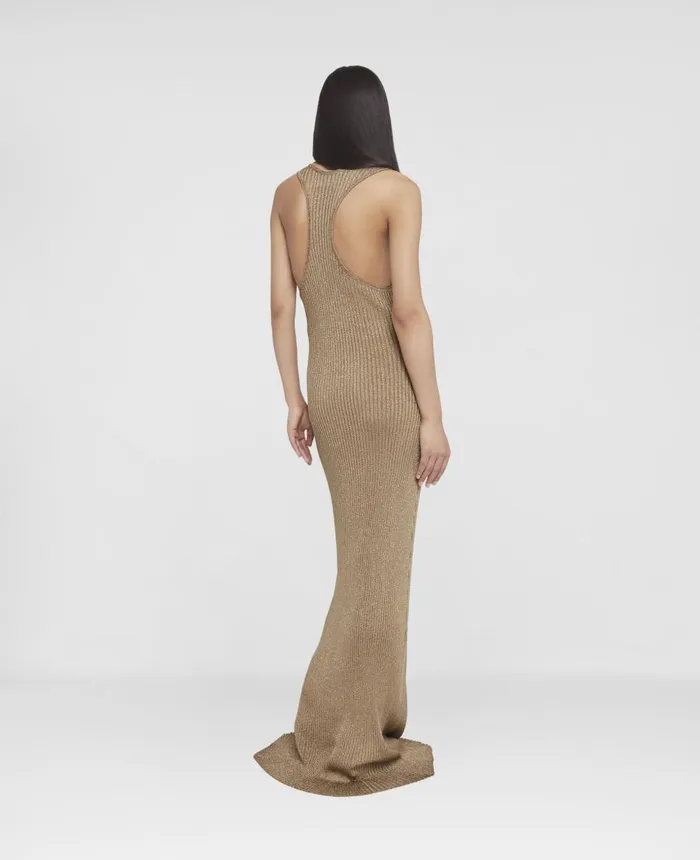 Stella McCartney Sparkle Knit FloorLength Dress Gold Women Dresses