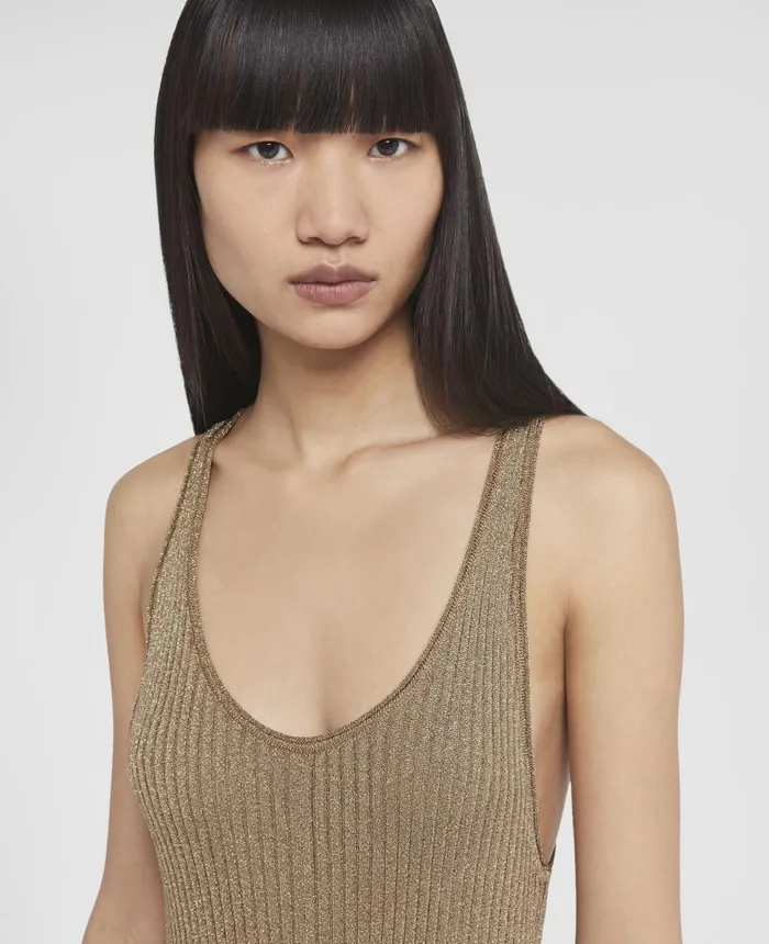 Stella McCartney Sparkle Knit FloorLength Dress Gold Women Dresses