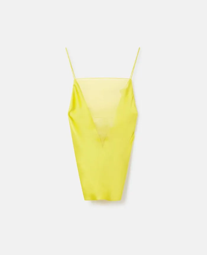 Stella McCartney V Mesh Double Satin Cami Top Lime Green Women Shirts And Tops