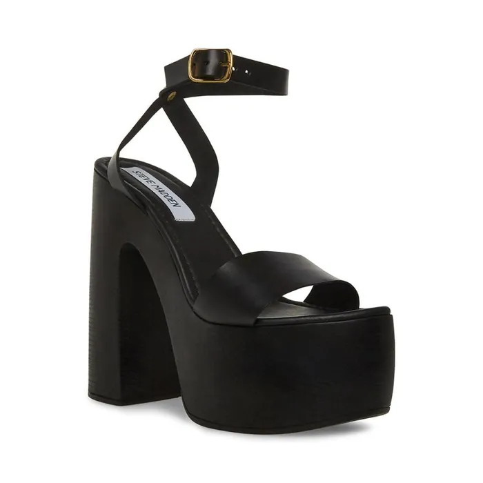 Steve Madden Alessia Black Leather Womens Heels
