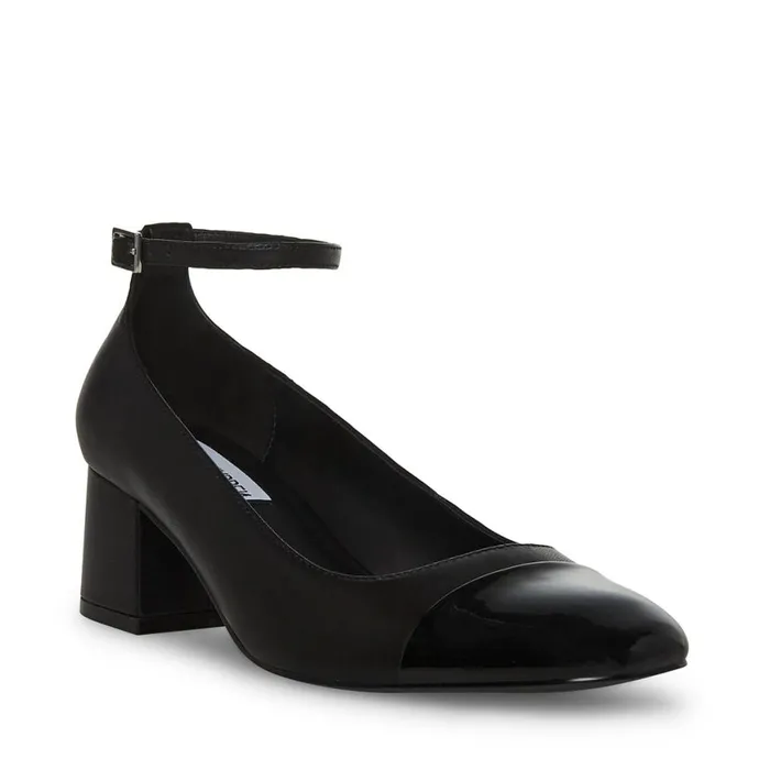 Steve Madden Eli Black Leather Womens Heels