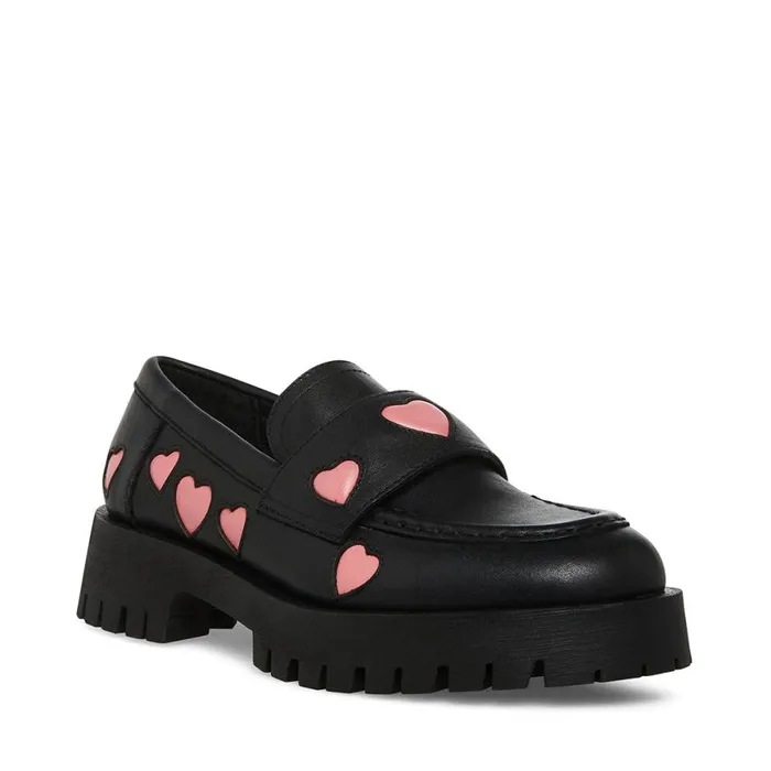 Steve Madden LawrenceH Black Leather Womens Loafers and Flats
