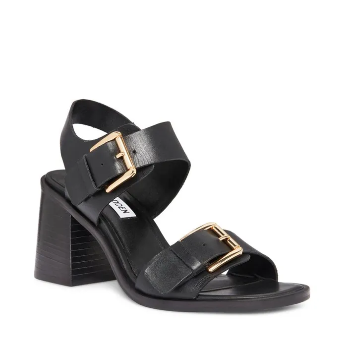 Steve Madden Tressa Black Leather Womens Heels