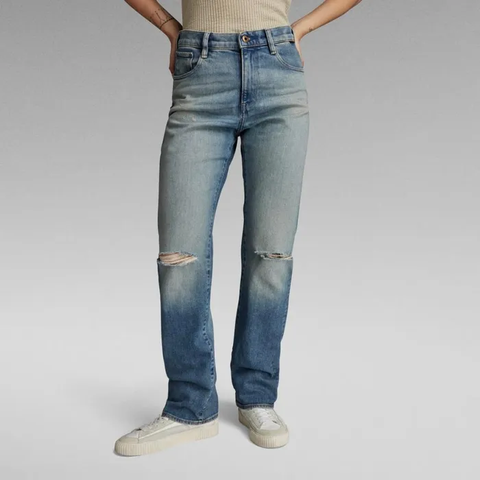 Straight Women GStar RAW Viktoria High Straight Jeans Antique Faded Blue Agave Ripped