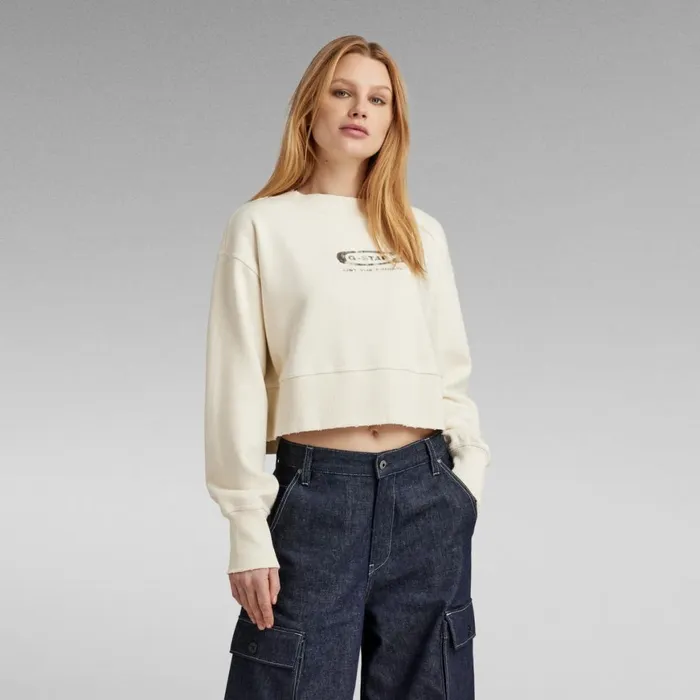Sweatshirts and Hoodies Women GStar RAW Vintage Cropped Logo Loose Sweater Eggnog