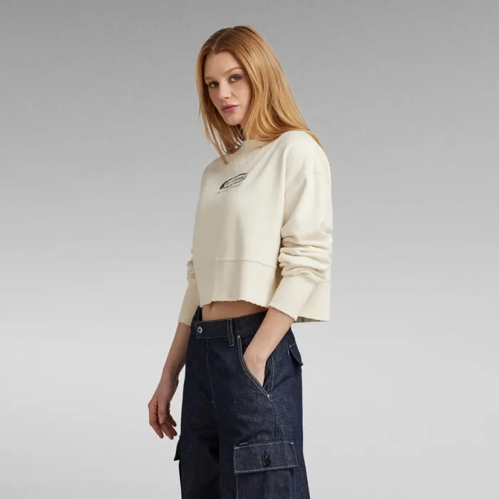 Sweatshirts and Hoodies Women GStar RAW Vintage Cropped Logo Loose Sweater Eggnog