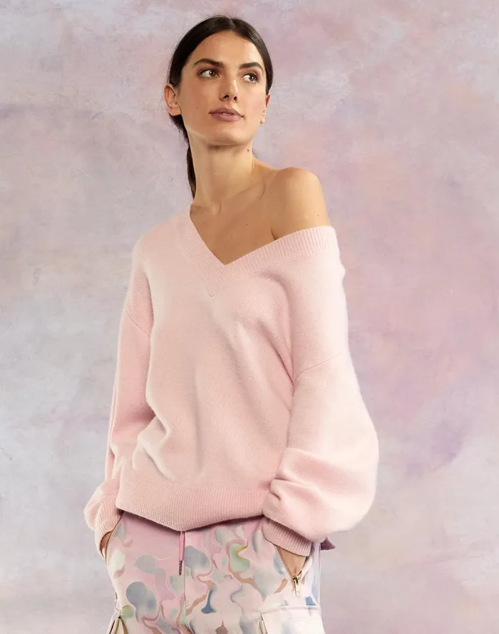 Talia VNeck Sweater 8211 Pink Women Cynthia Rowley Tops