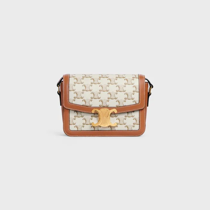 Teen Triomphe Bag In Triomphe Canvas And Calfskin White Women CELINE TRIOMPHE CANVAS