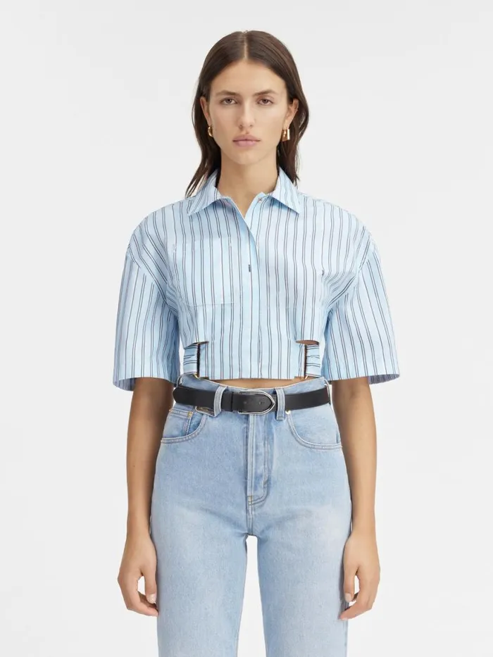 The Bari Cropped Shirt Print Blue Stripes Women JACQUEMUS Tops and Shirts The Bari Cropped Shirt Print Blue Stripes Women JACQUEMUS Tops and Shirts