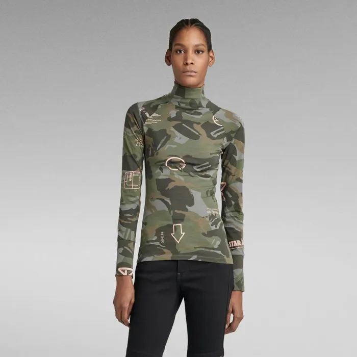 Tops and Tshirts Women GStar RAW Lecite AO Slim Turtle Top Gs Grey Type Pink Face Camo