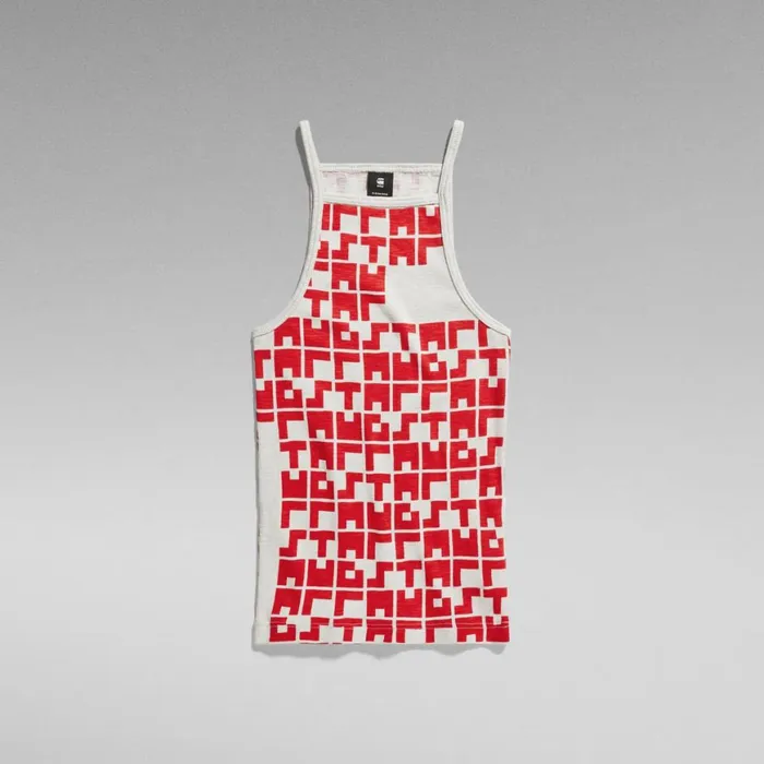 Tops and Tshirts Women GStar RAW Printed Tank Top Cropped Ultra Slim Oyster Mushroomacid Red Tetris