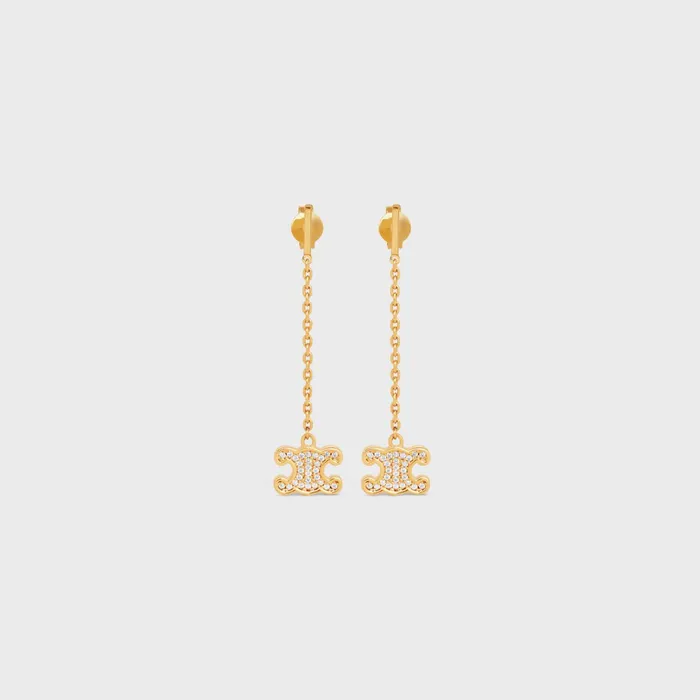 Triomphe Rhinestone Long Earrings In Brass With Gold Finish And Crystals Gold Women CELINE EARRINGS