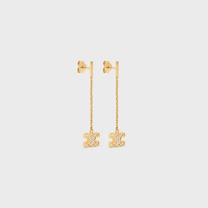 Triomphe Rhinestone Long Earrings In Brass With Gold Finish And Crystals Gold Women CELINE EARRINGS Triomphe Rhinestone Long Earrings In Brass With Gold Finish And Crystals Gold Women CELINE EARRINGS