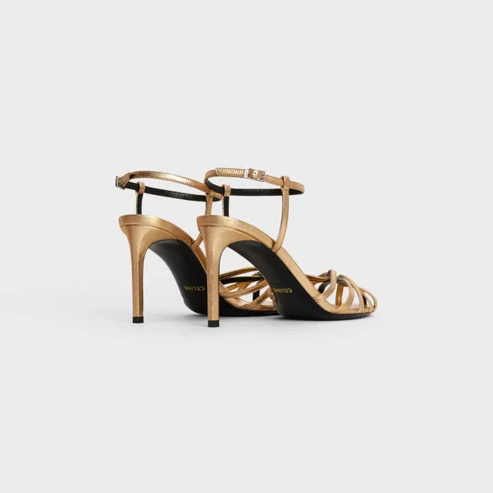 Triomphe Sandal In Laminated Lambskin Gold Women CELINE SANDALS