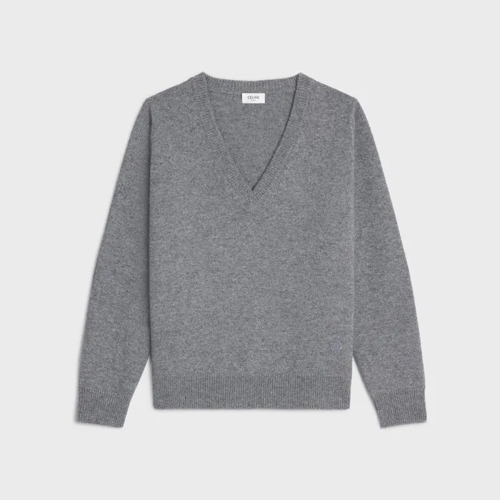 Triomphe VNeck Sweater In Heritage Cashmere Medium Grey Women CELINE KNITWEAR