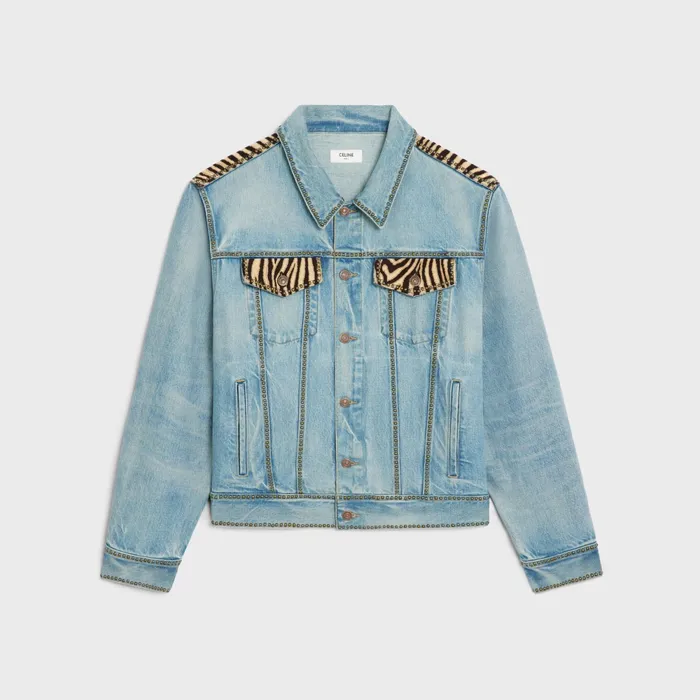 Trucker Jacket In ZebraPrint Everclear Wash Denim Everclear Wash Men CELINE DENIM