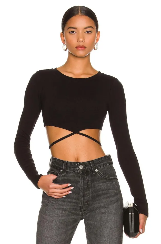 Waist Tie Tee Black Women Lovers and Friends Tops