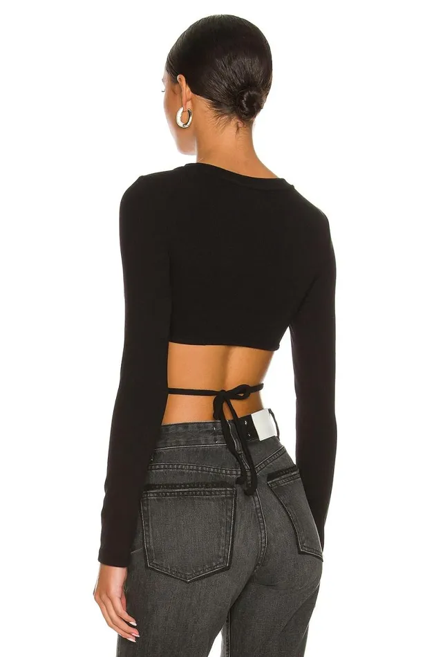 Waist Tie Tee Black Women Lovers and Friends Tops