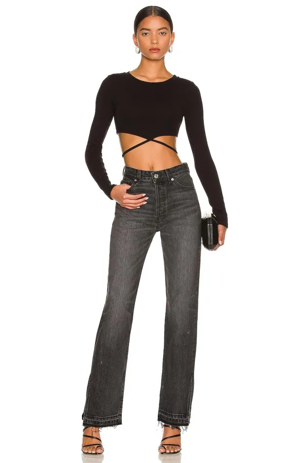Waist Tie Tee Black Women Lovers and Friends Tops