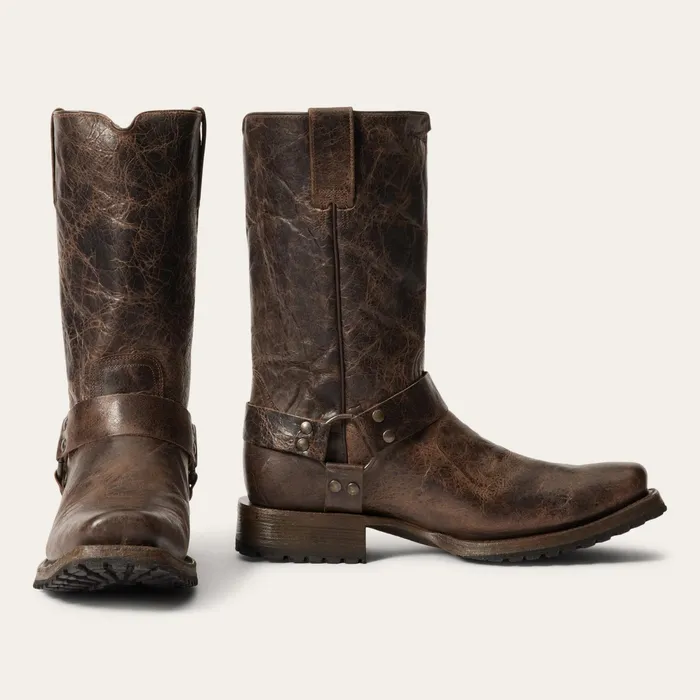 Western Men Stetson Heritage Harness Boots Waxed Dark Brown