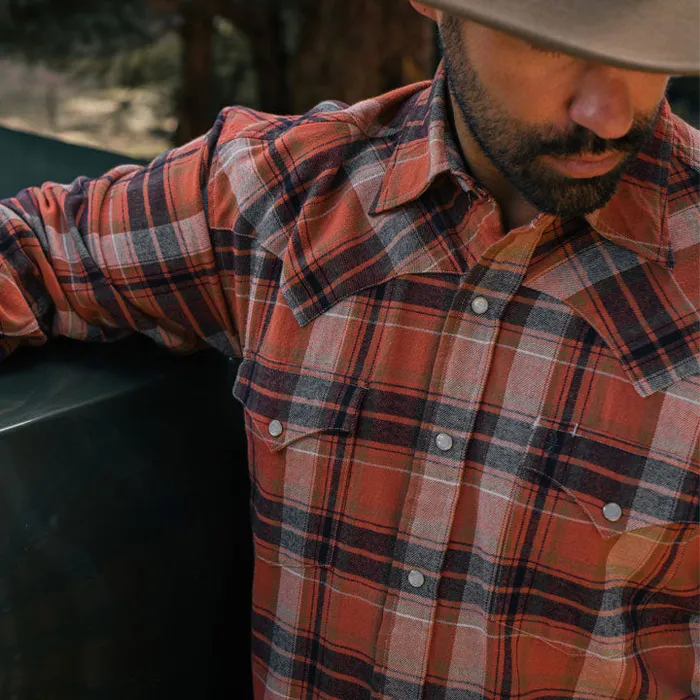 Western Shirts Men Stetson Brushed Twill Plaid Shirt Orange