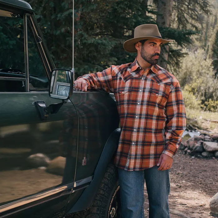 Western Shirts Men Stetson Brushed Twill Plaid Shirt Orange