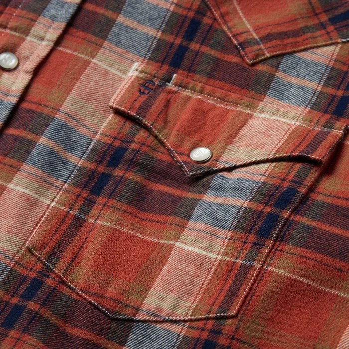 Western Shirts Men Stetson Brushed Twill Plaid Shirt Orange