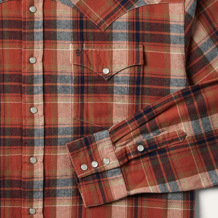 Western Shirts Men Stetson Brushed Twill Plaid Shirt Orange