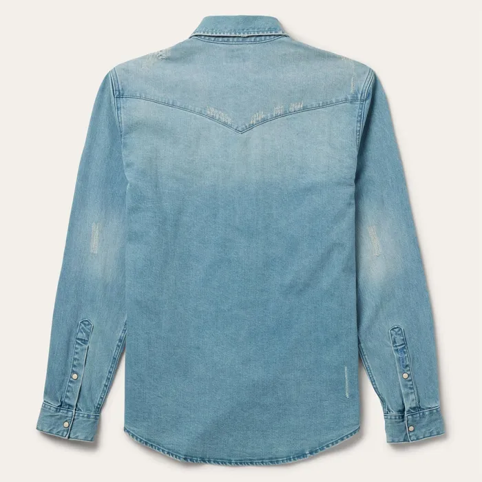 Western Shirts Men Stetson Distressed Denim Western Shirt Blue