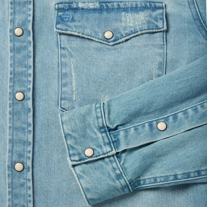 Western Shirts Men Stetson Distressed Denim Western Shirt Blue