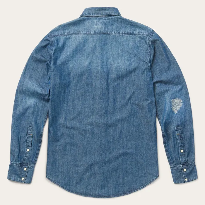 Western Shirts Men Stetson Medium Blue Denim Shirt Blue