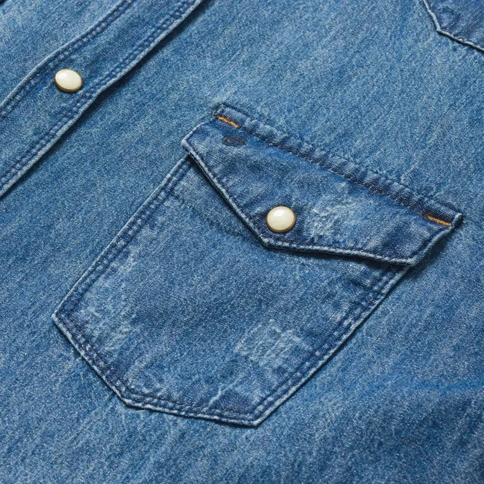 Western Shirts Men Stetson Medium Blue Denim Shirt Blue