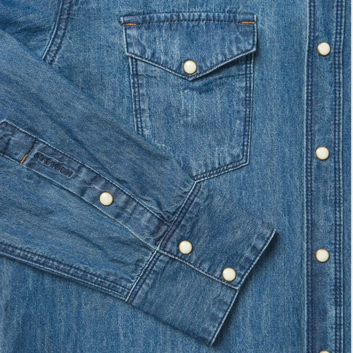 Western Shirts Men Stetson Medium Blue Denim Shirt Blue