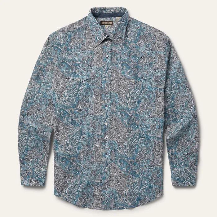 Western Shirts Men Stetson Paisley Western Shirt Green